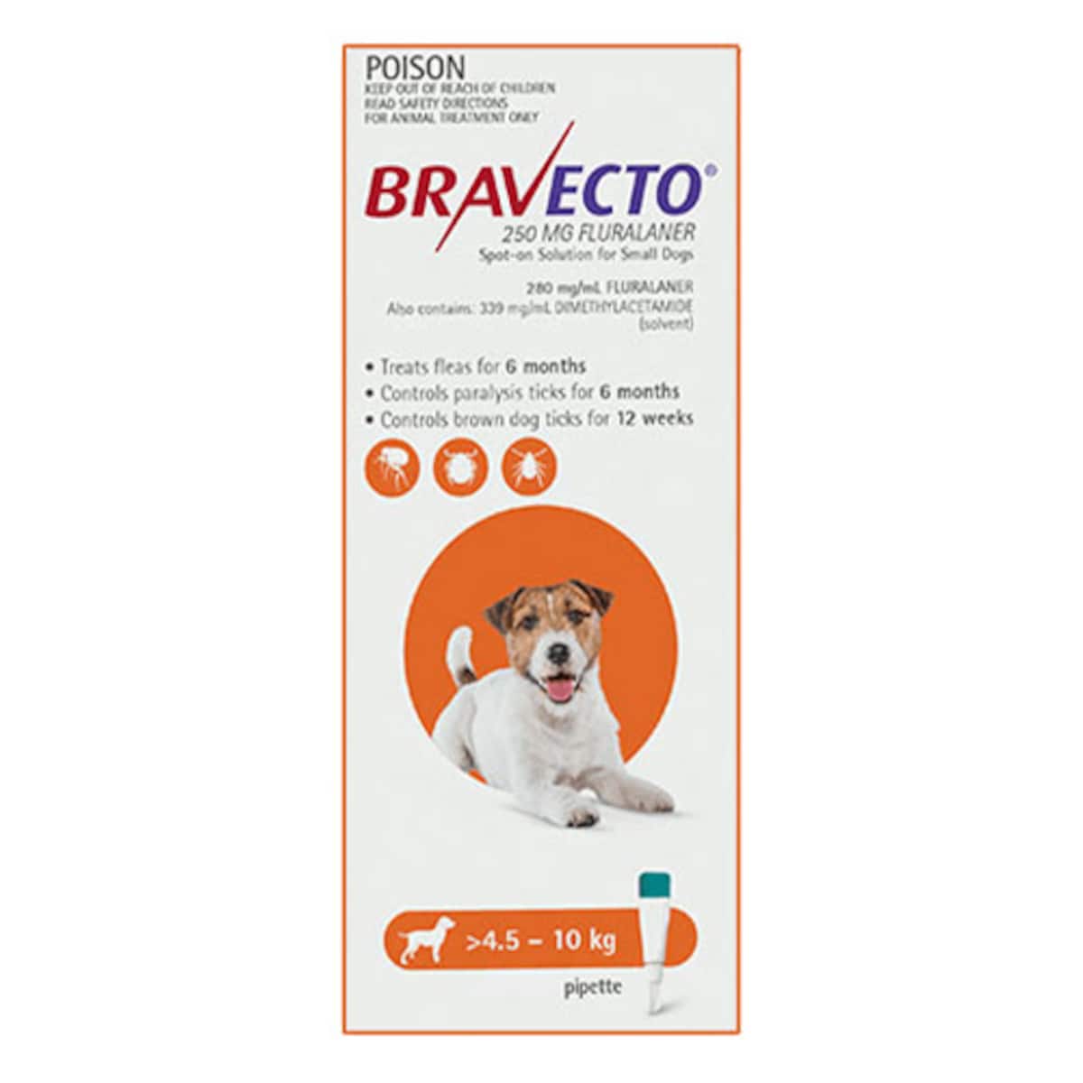 Bravecto Spot-On for Small Dog 4.5 - 10kg 1 Pack (Orange)