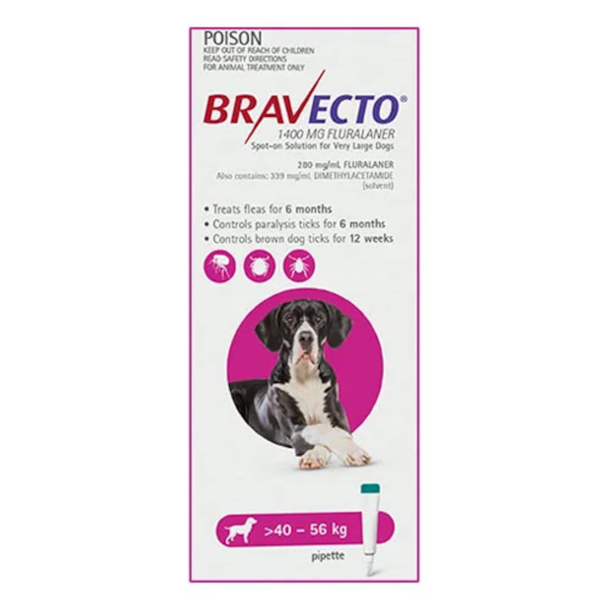 Bravecto Spot-On for Very Large Dog 40 - 56kg 1 Pack (Pink)