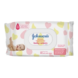 Johnsons Skincare Fragrance Free Baby Wipes 80 Soft Cloth Wipes