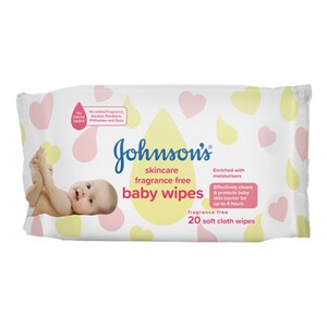 Johnsons Skincare Fragrance Free Baby Wipes 20 Soft Cloth Wipes