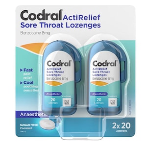 Codral ActiRelief Sore Throat Lozenges Anaesthetic CoolMint 2 x 20 Pack
