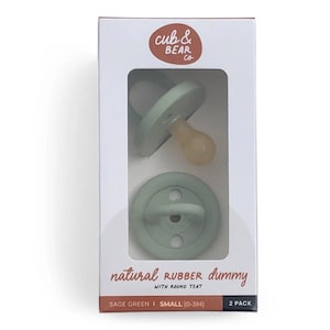 Cub & Bear Co Baby Natural Rubber Dummy Small (0-3 M) Sage Green 2 Pack
