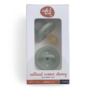 Cub & Bear Co Baby Natural Rubber Dummy Large (6M+) Sage Green 2 Pack