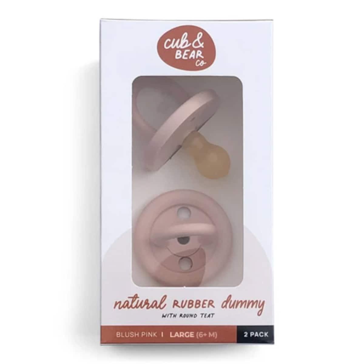 Cub & Bear Co Baby Natural Rubber Dummy Large (6M+) Blush Pink 2 Pack