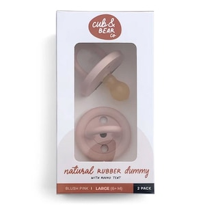 Cub & Bear Co Baby Natural Rubber Dummy Round Teat Large (6+ Months) Blush Pink 2 Pack