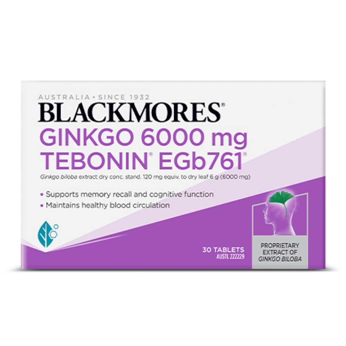 Blackmores Ginkgo 6000mg Tebonin 30 Tablets Australia