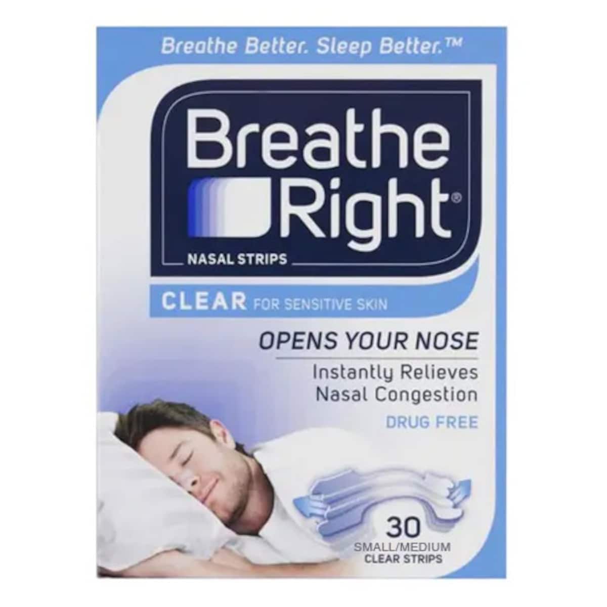 Breathe Right Nasal Strips Clear S/M 30 Pack