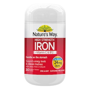 Natures Way High Strength Iron + Vitamin C & B12 30 Tablets