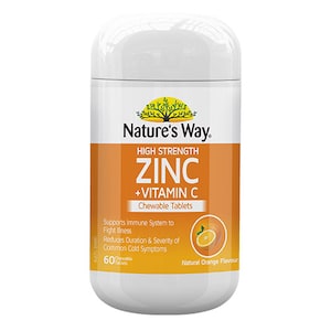 Natures Way High Strength Zinc + Vitamin C 60 Chewable Tablets