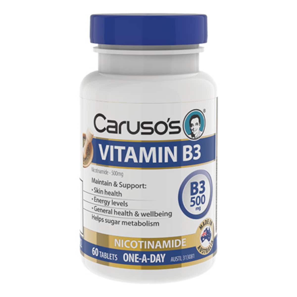 Carusos Vitamin B3 Nicotinamide 500mg 60 Tablets