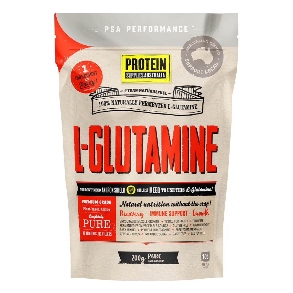 Protein Supplies Australia Pure Plant-Based L-Glutamine 200g