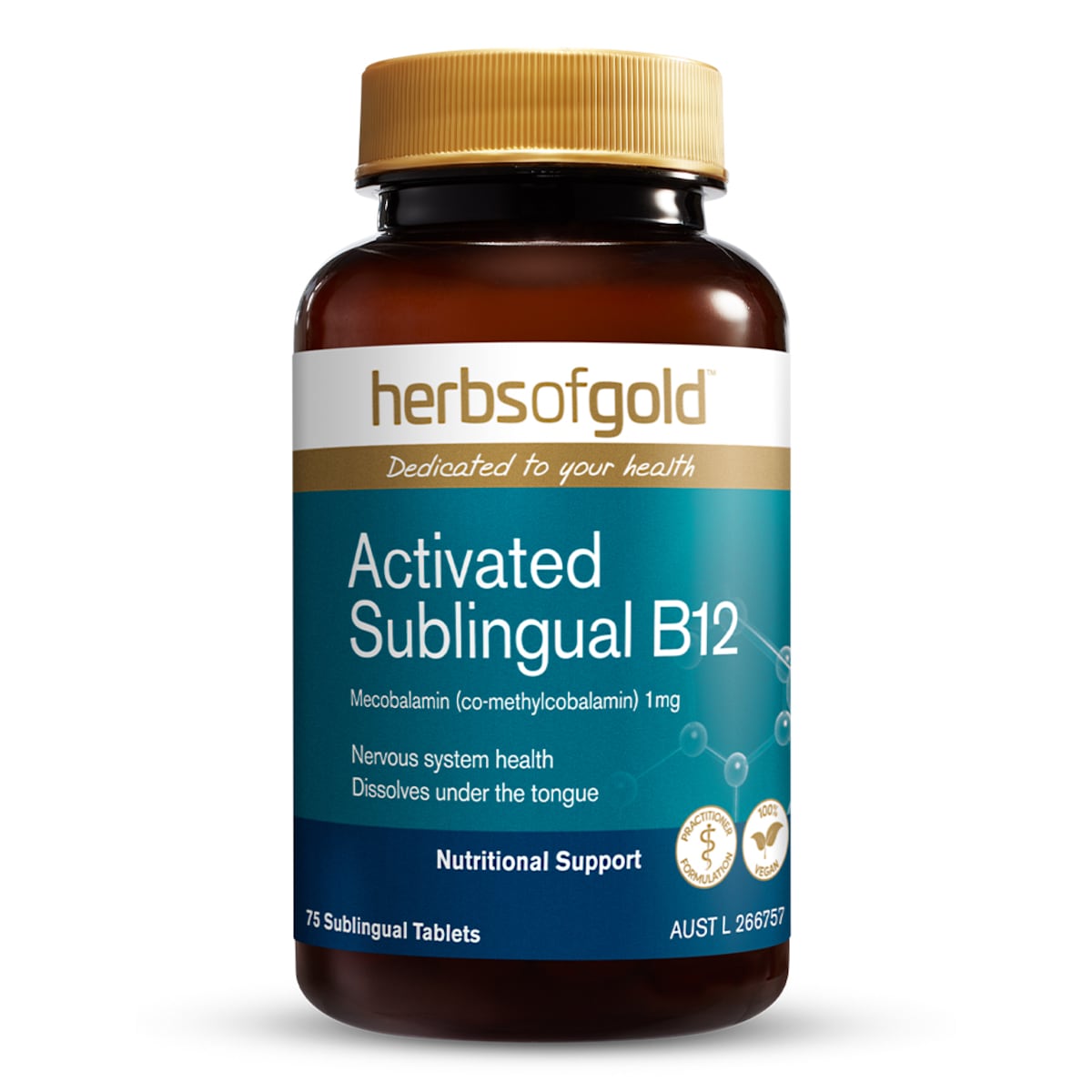 Herbs of Gold Activated Sublingual B12 75 Tablets Australia