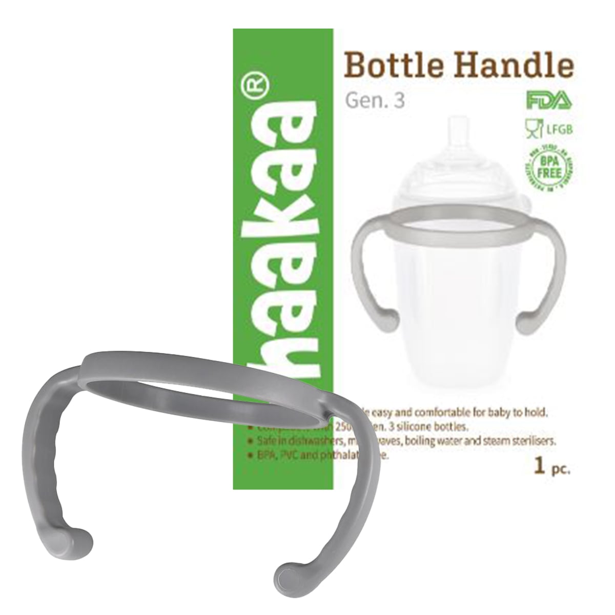 Haakaa Generation 3 Silicone Baby Bottle Handle Grey 1 Pack