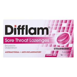 Difflam Sore Throat Lozenges Sugar Free Strawberry 16 Pack