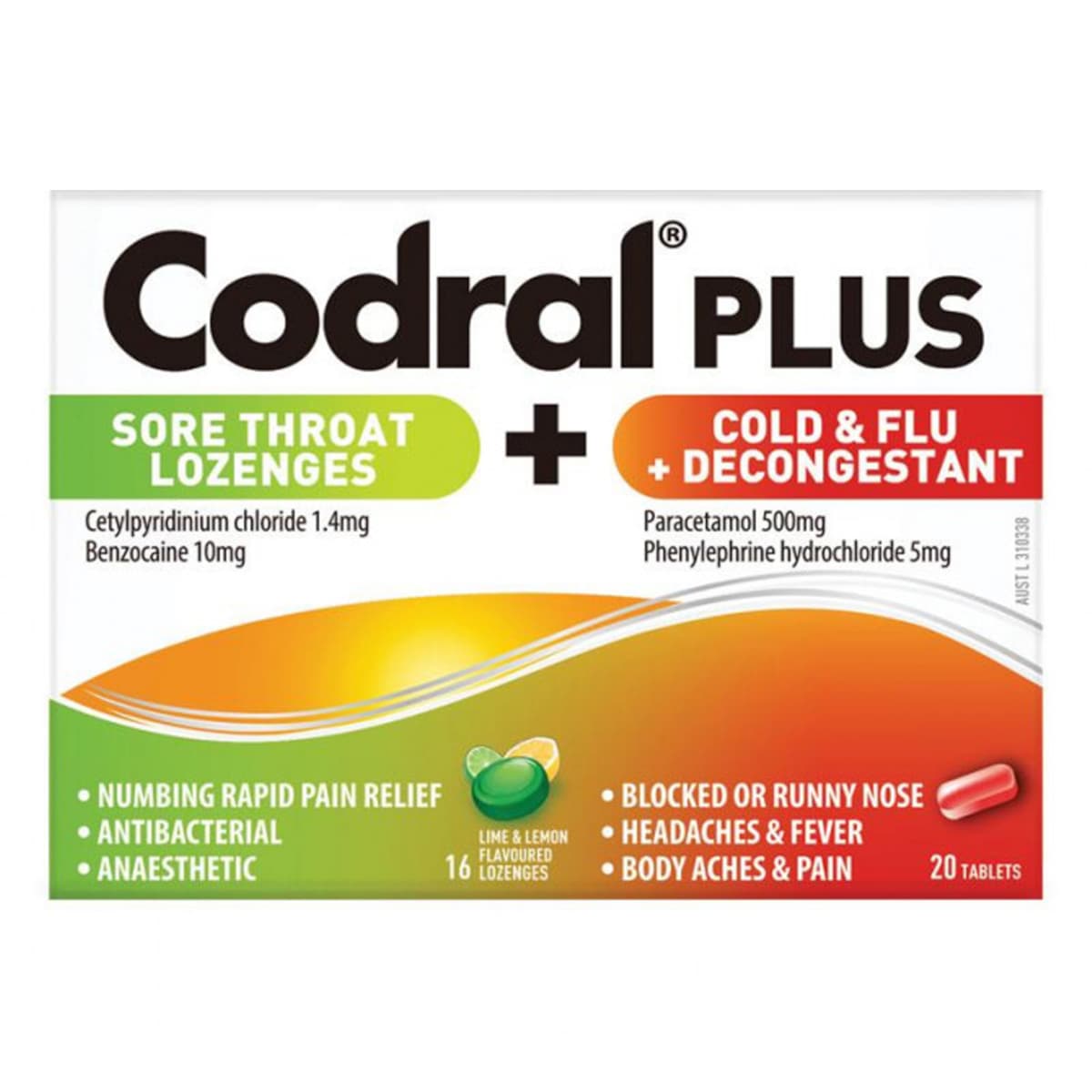 Codral Plus Sore Throat Lozenges 16 and Cold & Flu + Decongestant 20 Tablets
