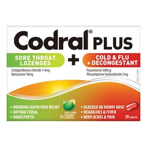 Codral Plus Sore Throat Lozenges 16 and Cold & Flu + Decongestant 20 Tablets