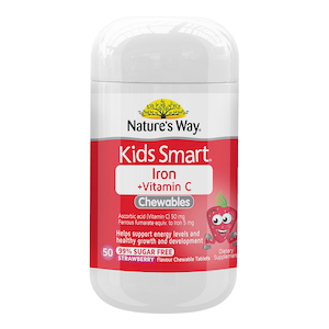 Natures Way Kids Smart Iron + Vitamin C 99.9% Sugar Free 50 Chewable Tablets