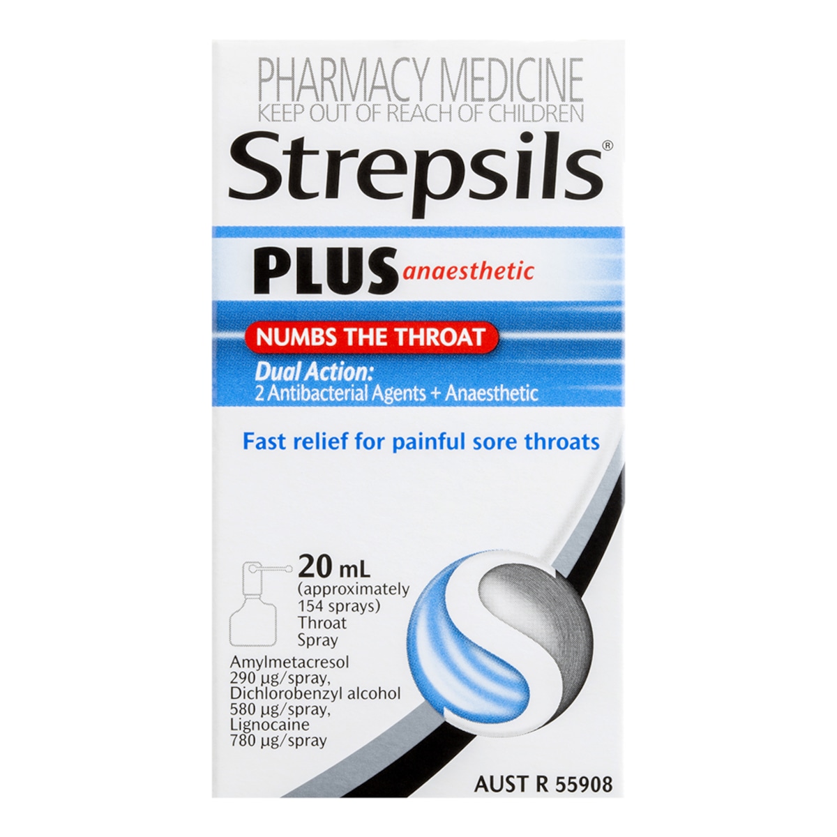 Strepsils Plus Anaesthetic Sore Throat Numbing Pain Relief Spray 20ml
