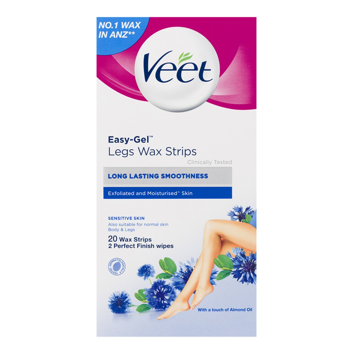 Veet Easy Gel Leg & Body Wax Strips Sensitive Skin 20 Pack