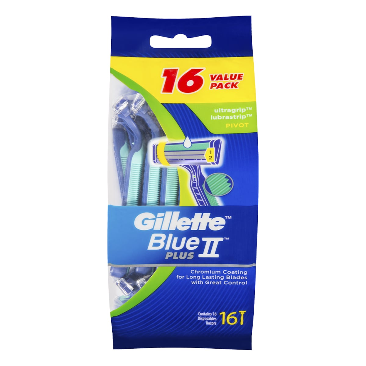 Gillette BlueII Plus UltraGrip Pivot Disposable Razors 16 Pack