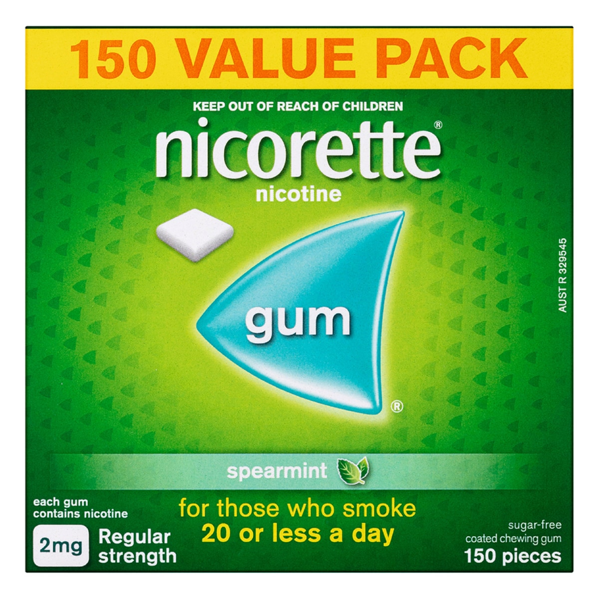 Nicorette Quit Smoking Nicotine Gum 2mg Spearmint 150 Pieces Value Pack 5030