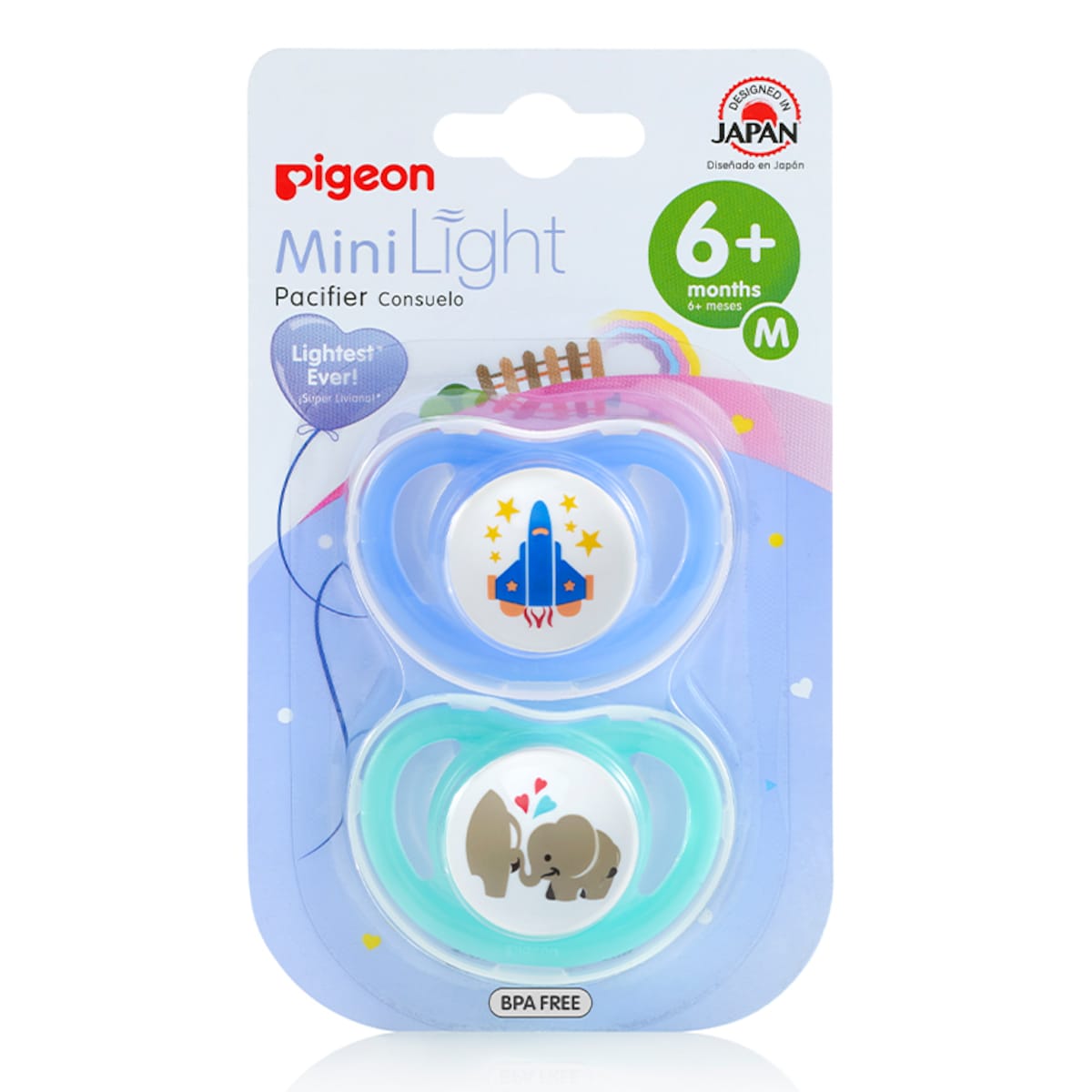 Pigeon Mini Light Pacifier Medium (6+ Months) 2 Pack Assorted Colours