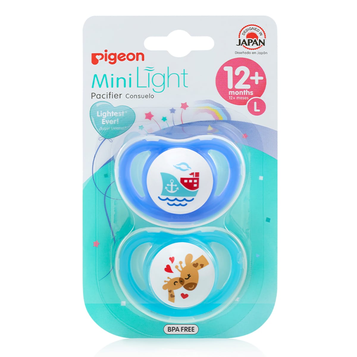 Pigeon Mini Light Pacifier Large (12+ Months) 2 Pack Assorted Colours