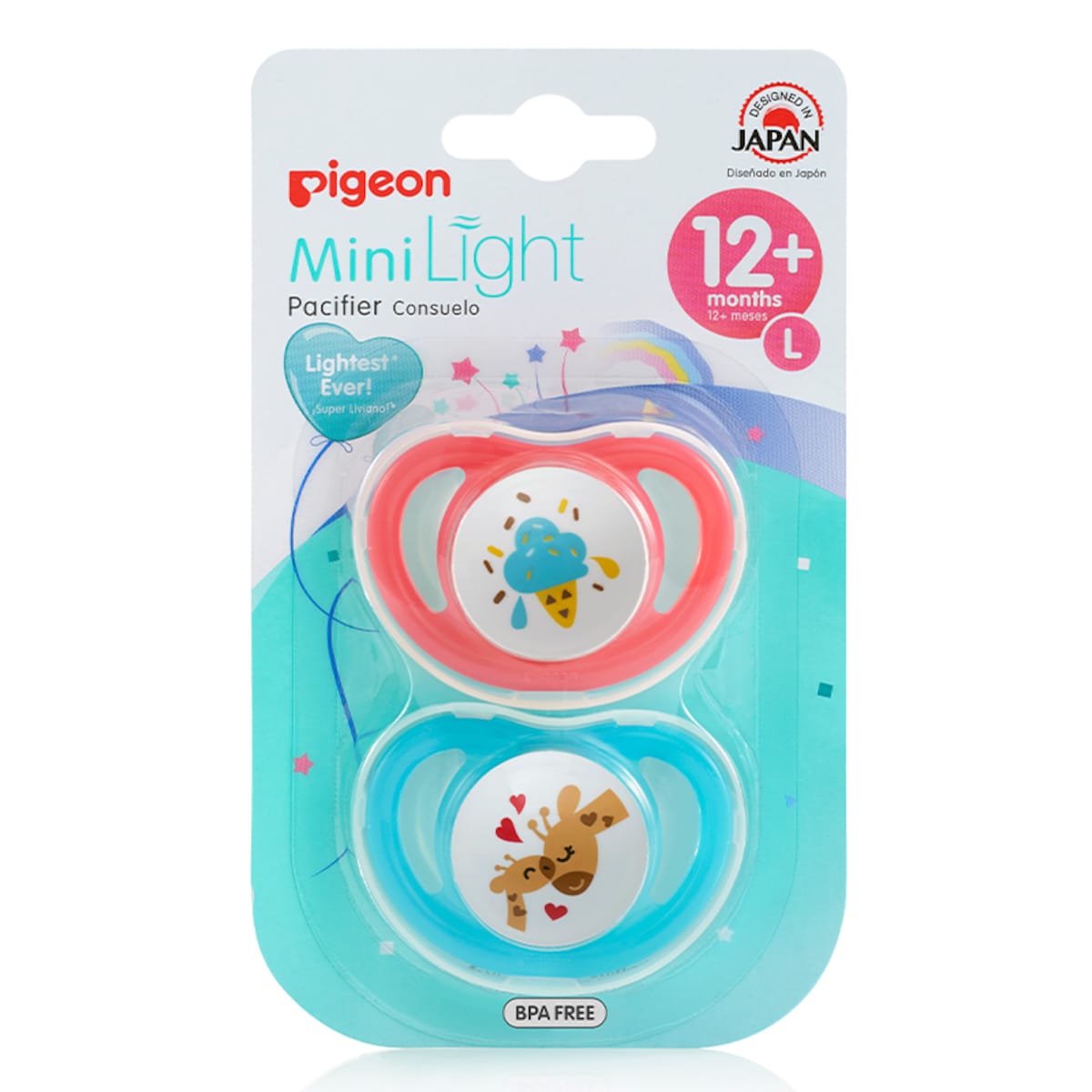 Pigeon Mini Light Pacifier Large (12+ Months) Twin Pack (Colours selected at random)