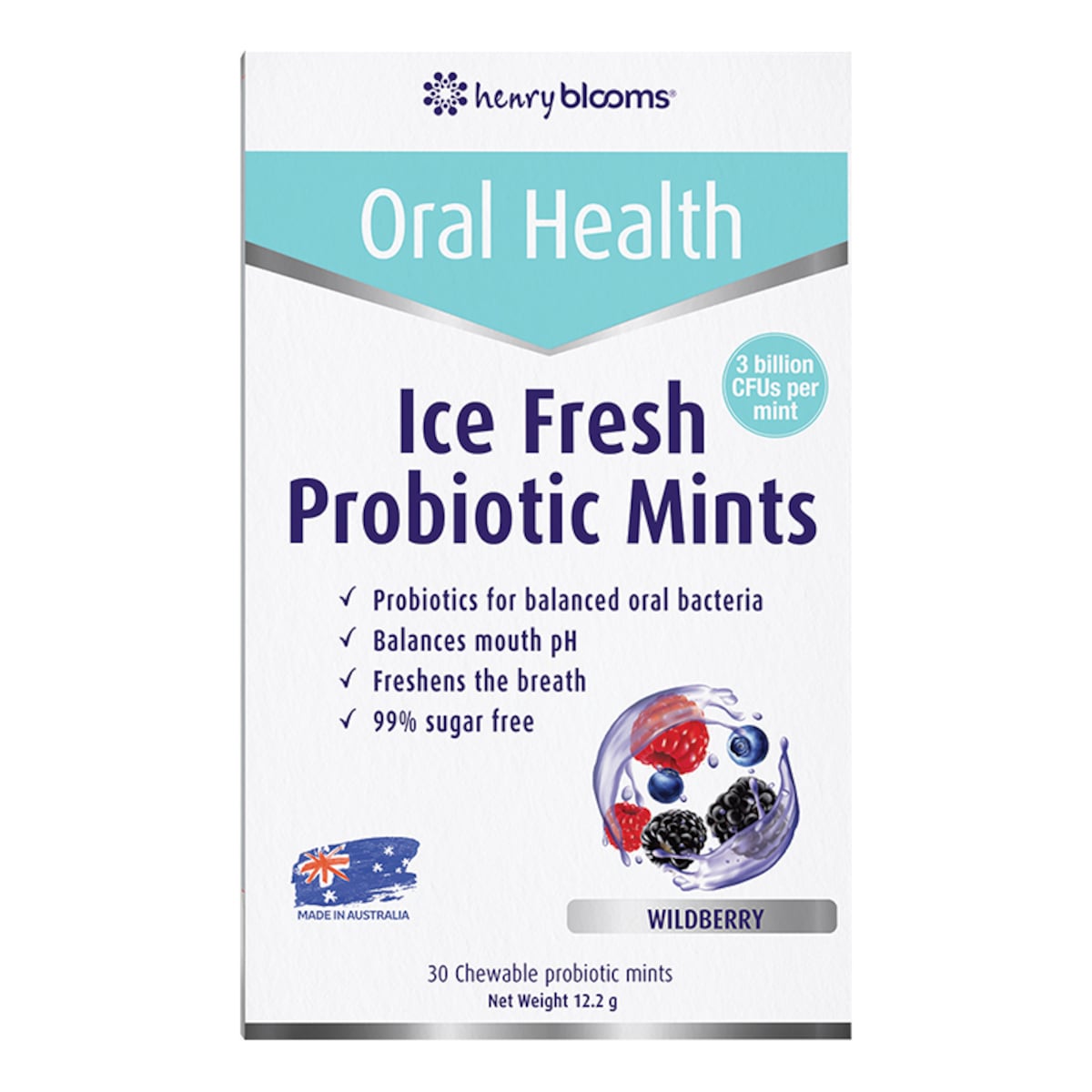 Henry Blooms Ice Fresh Probiotic Mints Wildberry 30 Mints