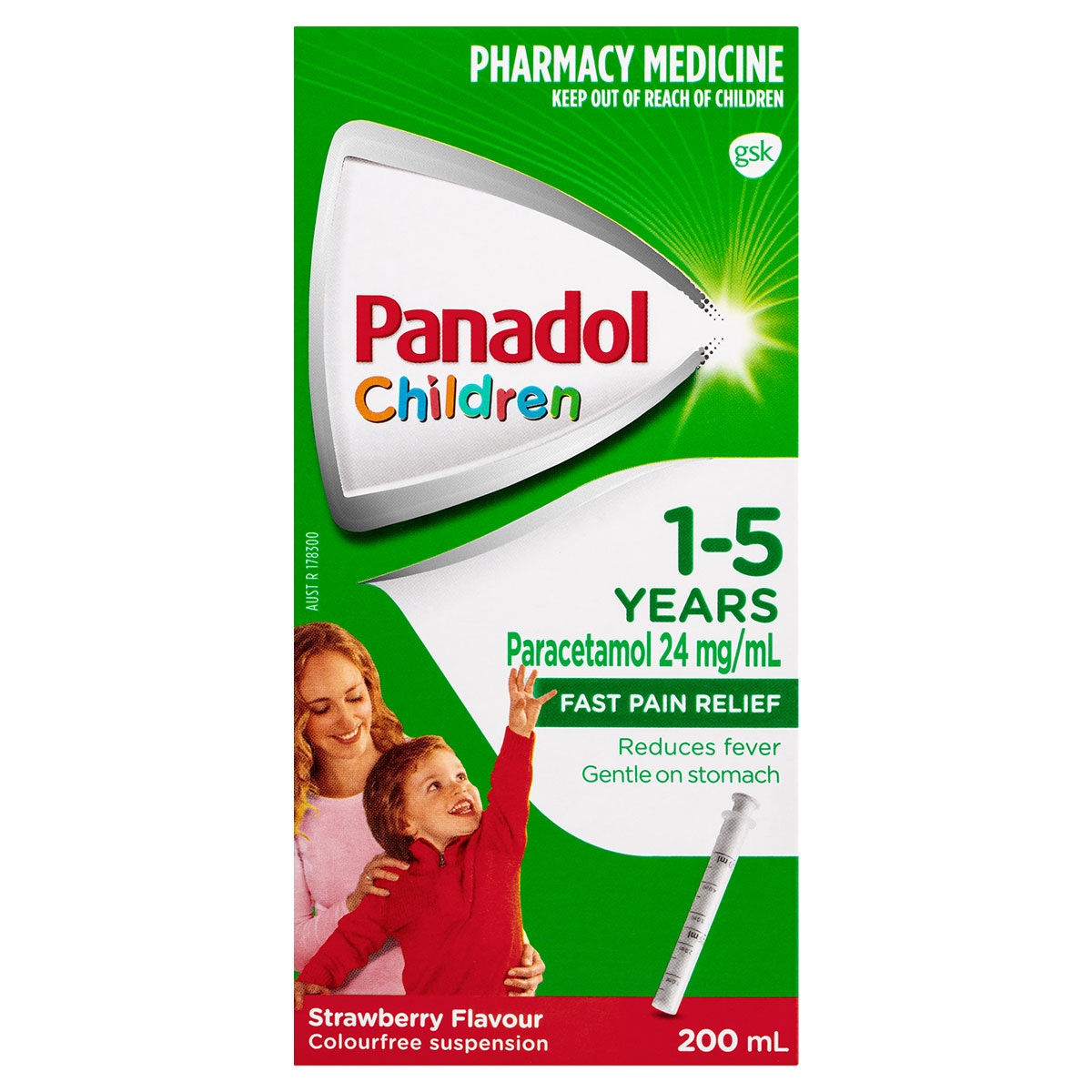 Panadol Children 1-5 Years Strawberry Flavour Colour Free 200ml