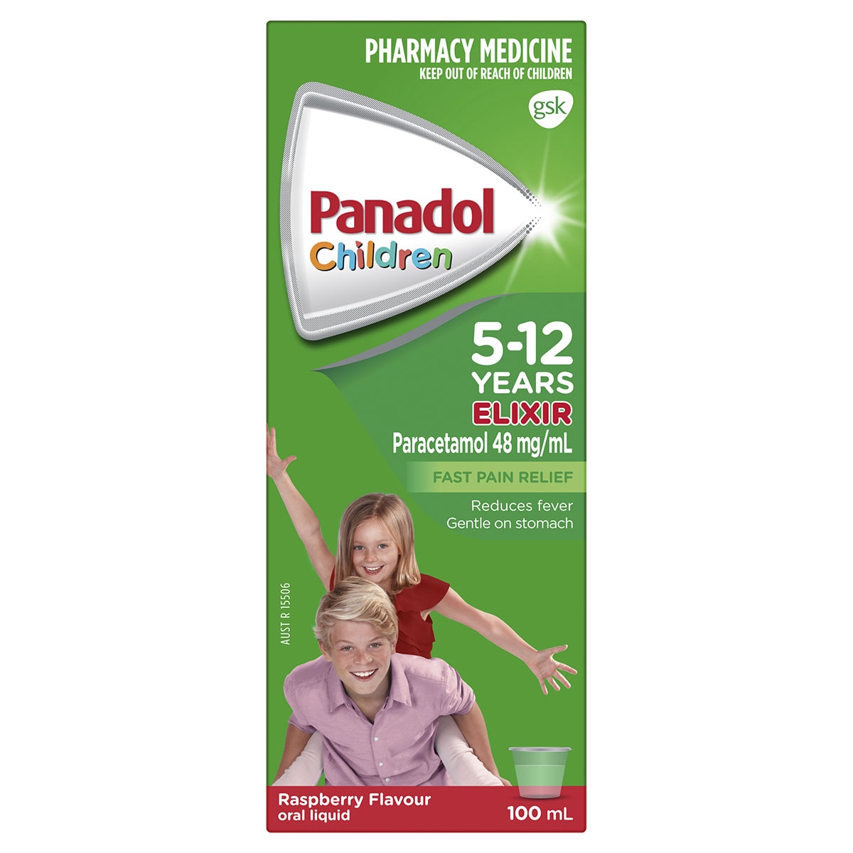 Panadol Children 5-12 Years Fever & Pain Relief Elixir Raspberry 100ml