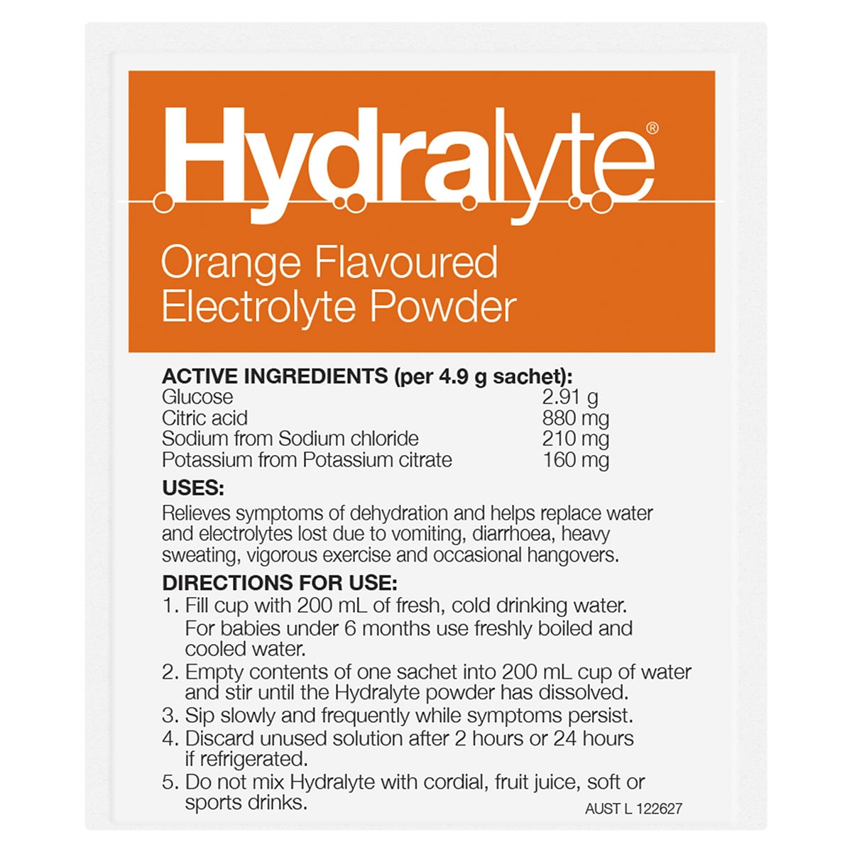 Hydralyte Electrolyte Powder Orange 10 Sachets