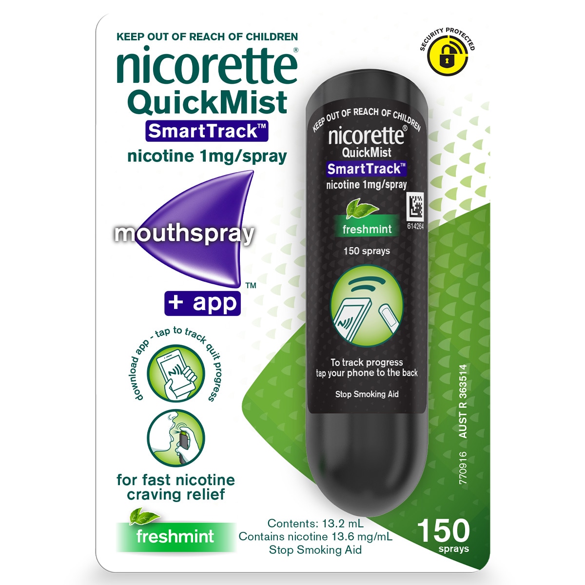 Nicorette Quit Smoking QuickMist Nicotine Mouth Spray Smart Track 150 Sprays