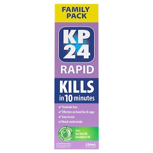 KP24 Rapid 10 Minute Head Lice Solution 250ml with Comb