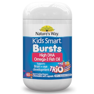 Natures Way Kids Smart Bursts Omega 3 Fish Oil High DHA Trio's 60 Chewable Capsules