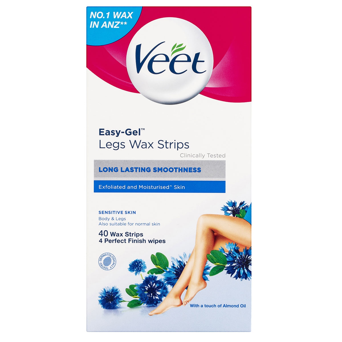 Veet Easy Gel Leg & Body Wax Strips Sensitive Skin 40 Pack