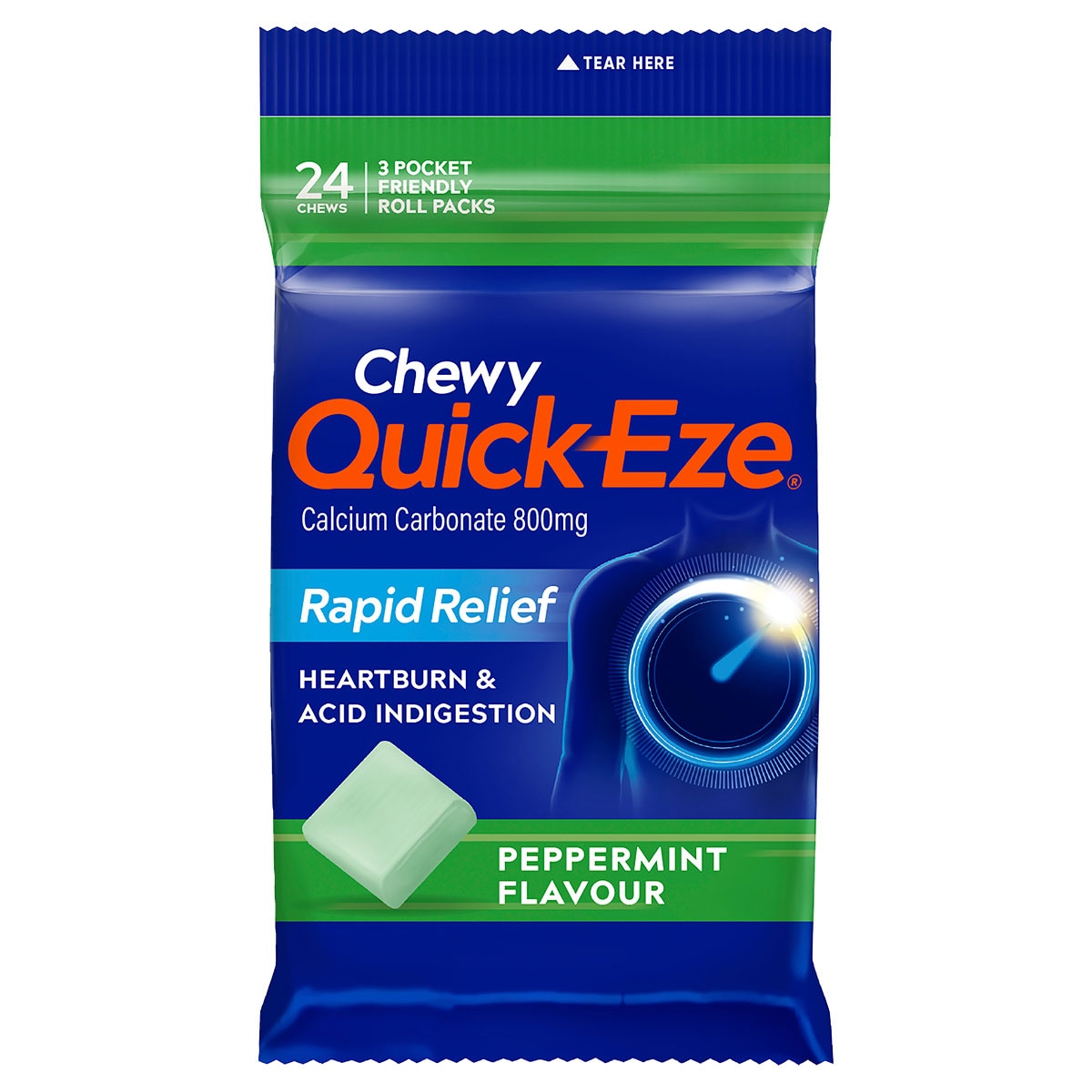 Quick-Eze Rapid Relief Peppermint 3 x 8 Chewable Antacid Tablets