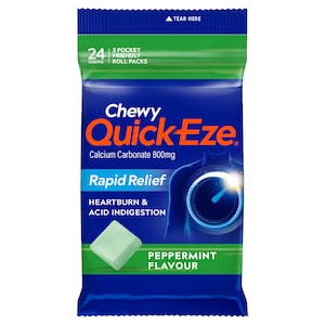 Quick-Eze Rapid Relief Peppermint 3 x 8 Chewable Antacid Tablets