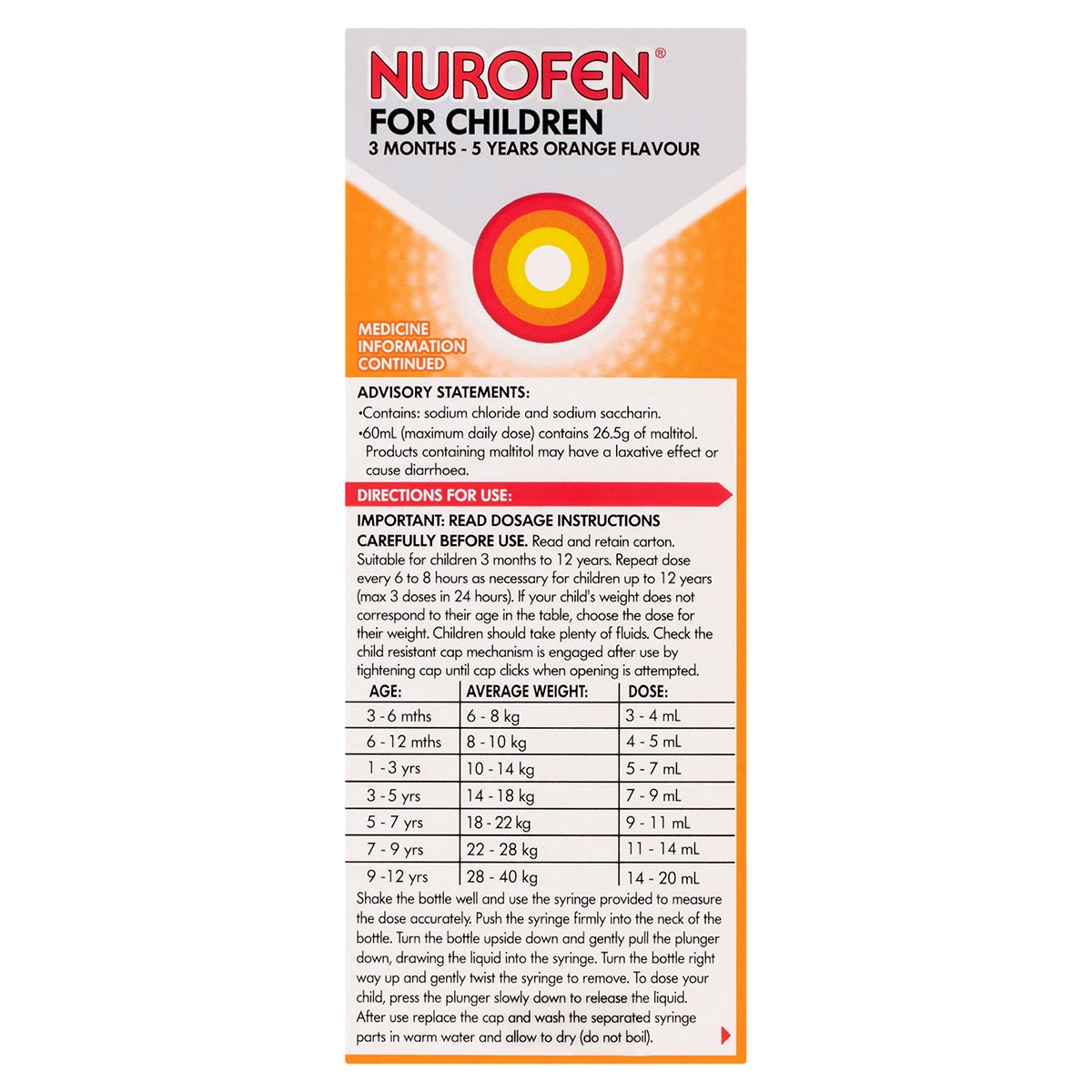Nurofen for Children 3 Months - 5 Years Pain & Fever Relief Orange 200ml