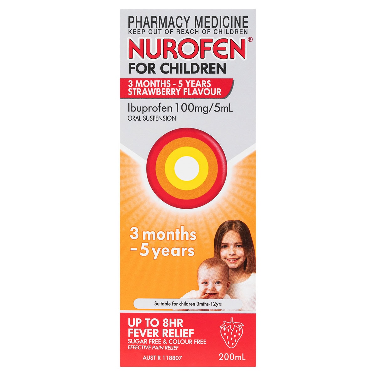 Nurofen for Children 3 Months - 5 Years Pain & Fever Relief Strawberry 200ml