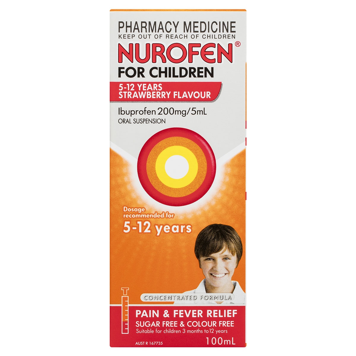 Nurofen for Children 5 - 12 Years Pain & Fever Relief Strawberry 100ml