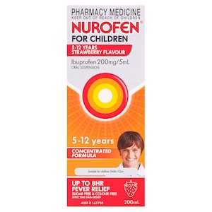 Nurofen for Children 5 - 12 Years Pain & Fever Relief Strawberry 200ml