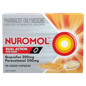 Nuromol Paracetamol (500mg) Ibuprofen (200mg) Dual Action Pain Relief 20 Liquid Capsules