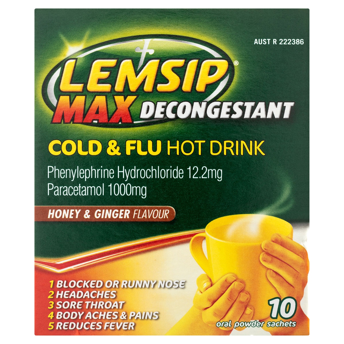 Lemsip Max Decongestant Cold & Flu Hot Drink Honey & Ginger 10 Sachets