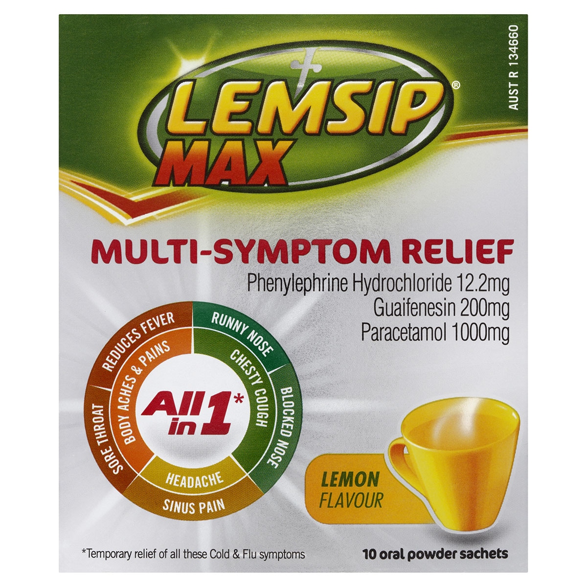 Lemsip Max Multi-Symptom Relief All in One Cold & Flu Lemon 10 Sachets
