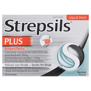 Strepsils Plus Anaesthetic Dual Action Menthol 36 Lozenges
