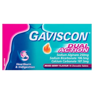 Gaviscon Dual Action Heartburn & Indigestion Mixed Berry 16 Chewable Tablets