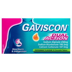 Gaviscon Dual Action Heartburn & Indigestion Peppermint 16 Chewable Tablets