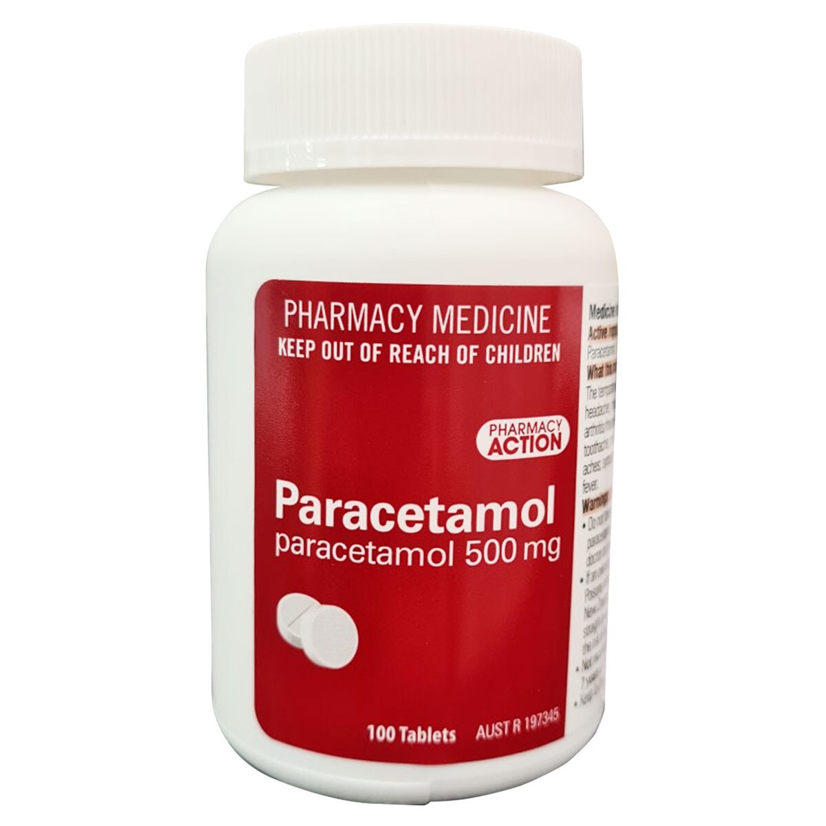 Pharmacy Action Paracetamol (500mg) Pain Relief 100 Tablets