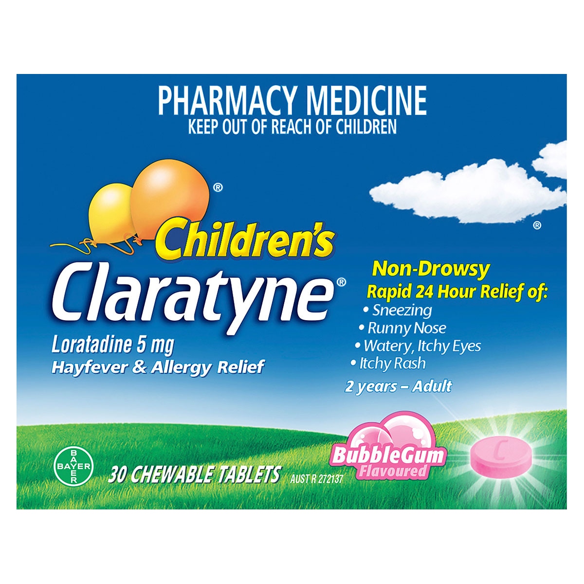 Claratyne Childrens Hayfever & Allergy Relief Bubblegum 30 Chewable Tablets